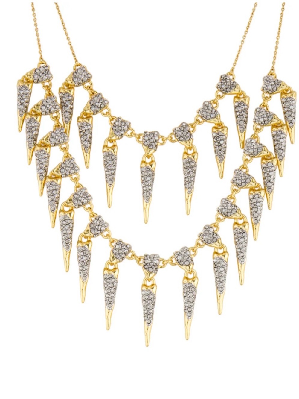 NEW Alexis Bittar Solanales Crystal Spear Layered Fringe Necklace Gold C Z JL19